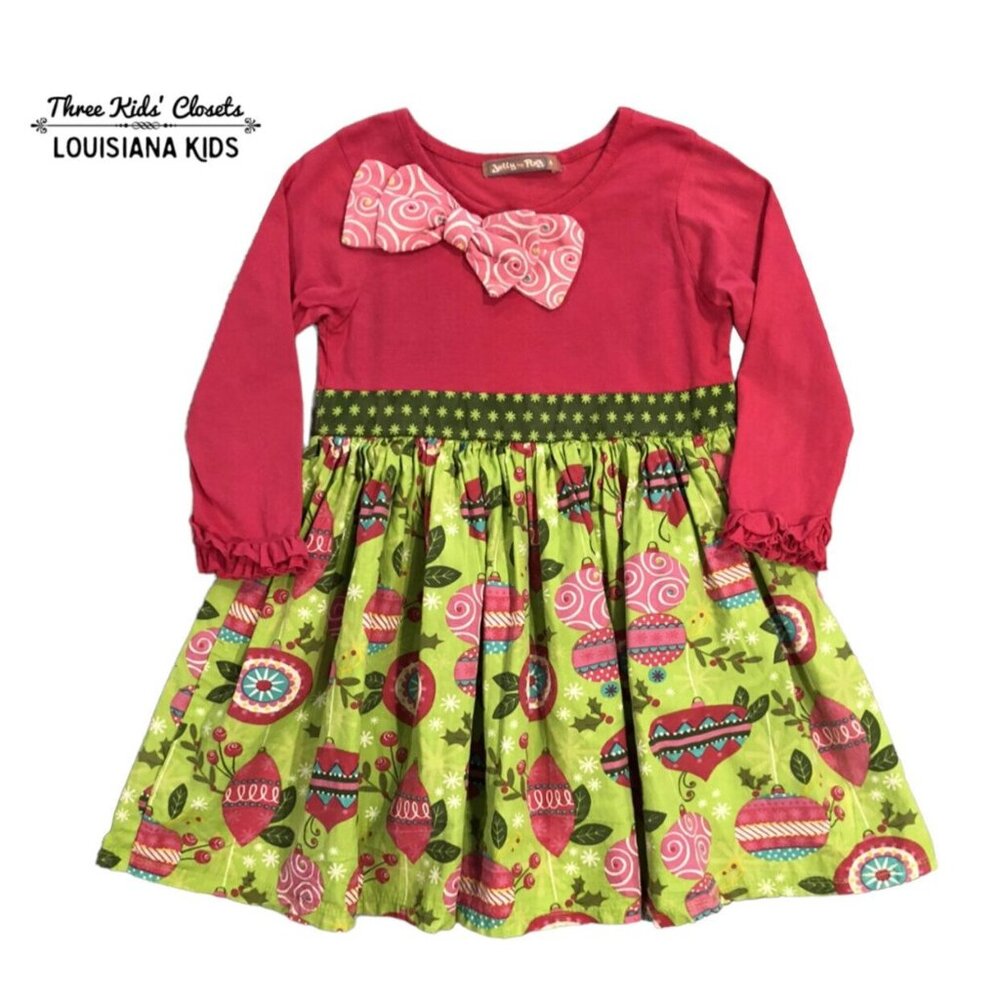 Jelly The Pug Sz 4 Pink & Green Christmas Ornament Dress